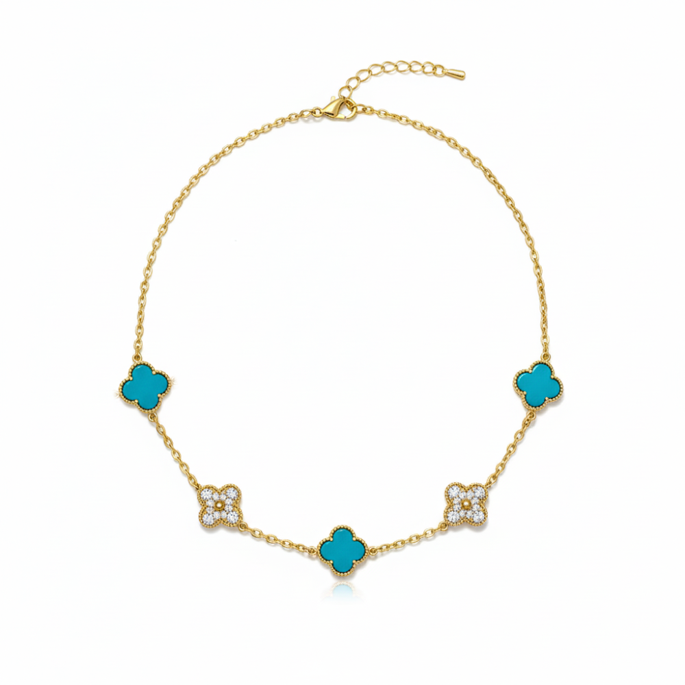 Element Of Love Collar Golden Trebol Turquesa & Zirconia