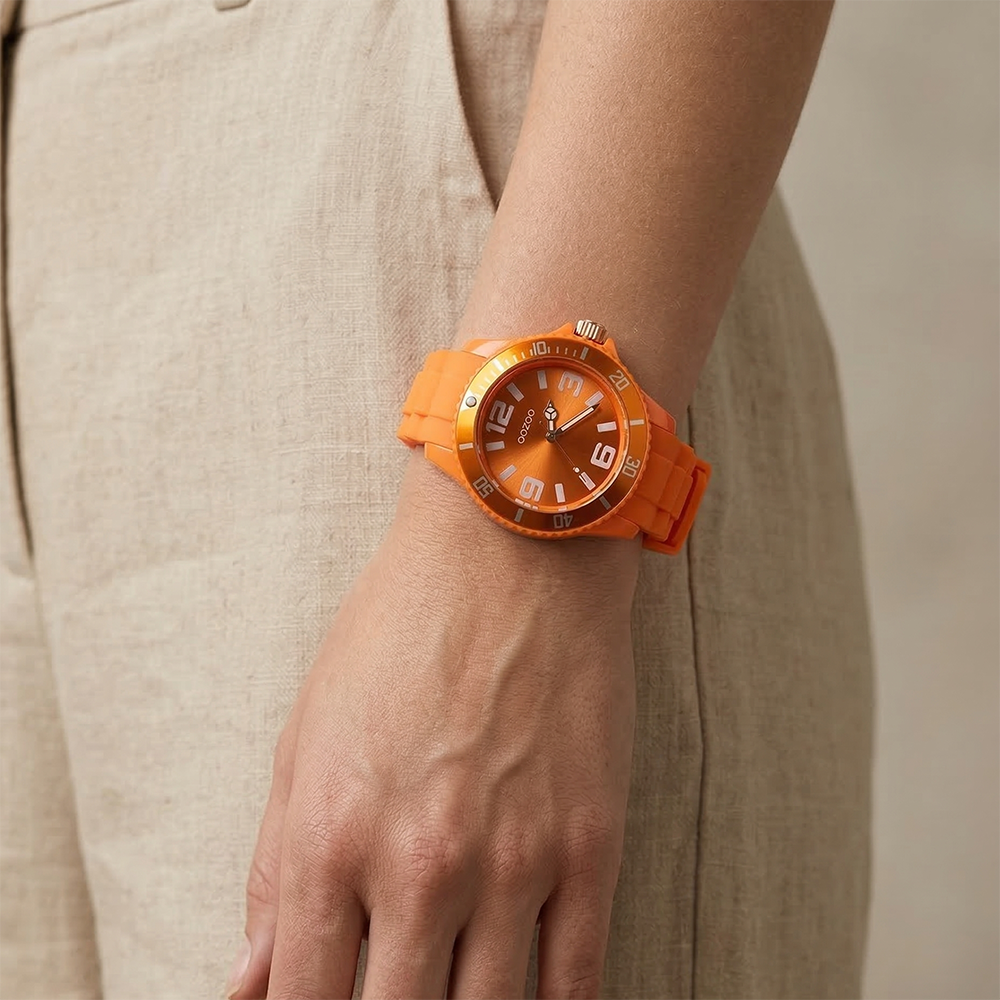 Oozoo Reloj Deportivo Correa De Silicone Para Damas Fluorescent Orange
