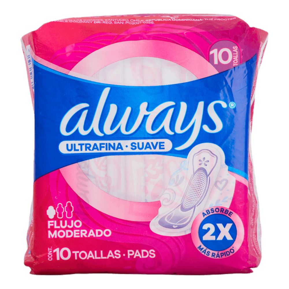 Toallas Sanitarias Always Ultra Fina Suave Flujo Moderado 10 Und
