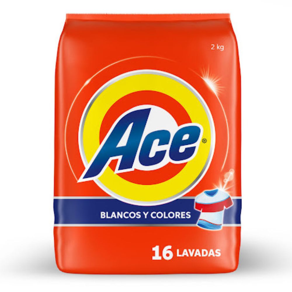 Ace Detergente 2kg Blancos y Colores En Polvo Para Ropa Bio Espuma