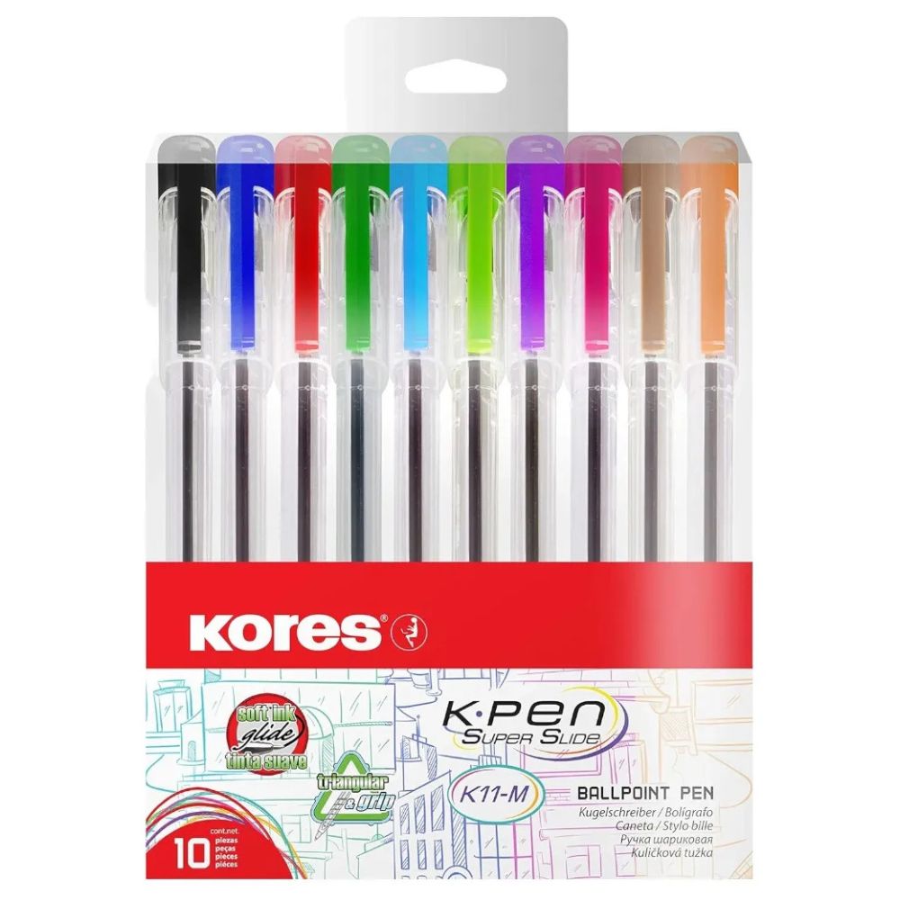 Kores Caja De Boligrafos De Colores Super Slide Tinta Suave 10 Und