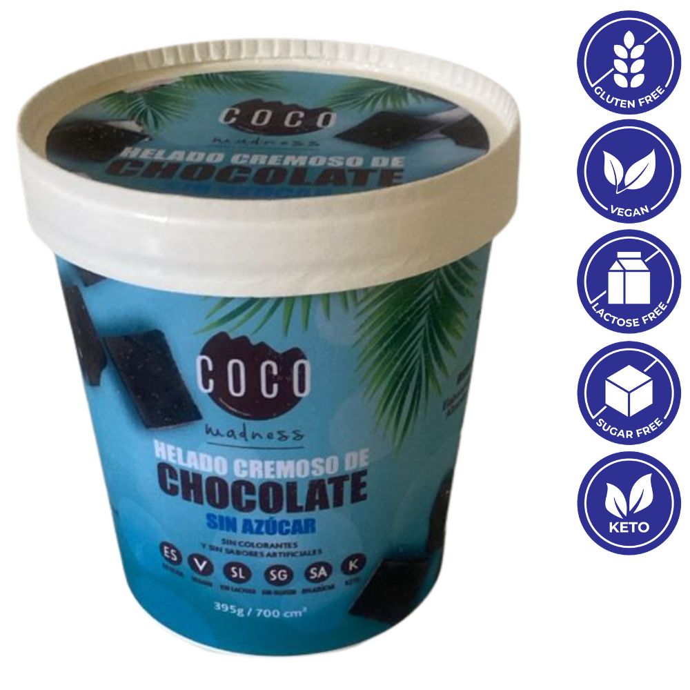 Coco Madness Helado Cremoso de Chocolate Sin Azucar Envase 700ml