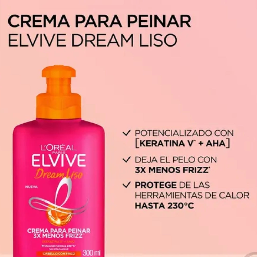 L'oreal Paris Crema Para Peinas Elvive Drem Liso Efecto Keratina 300ml