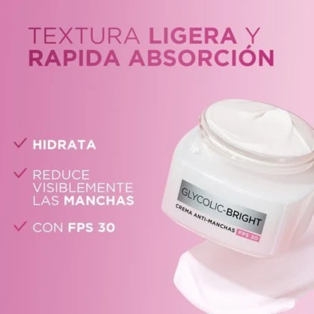 Loreal Paris Crema Antimanchas con Acido Glicolico Bright Dia FPS 30 50ml