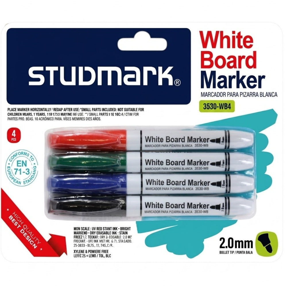 Studmark Marcadores de Pizarra Punta Fina 2.0mm 4 Und