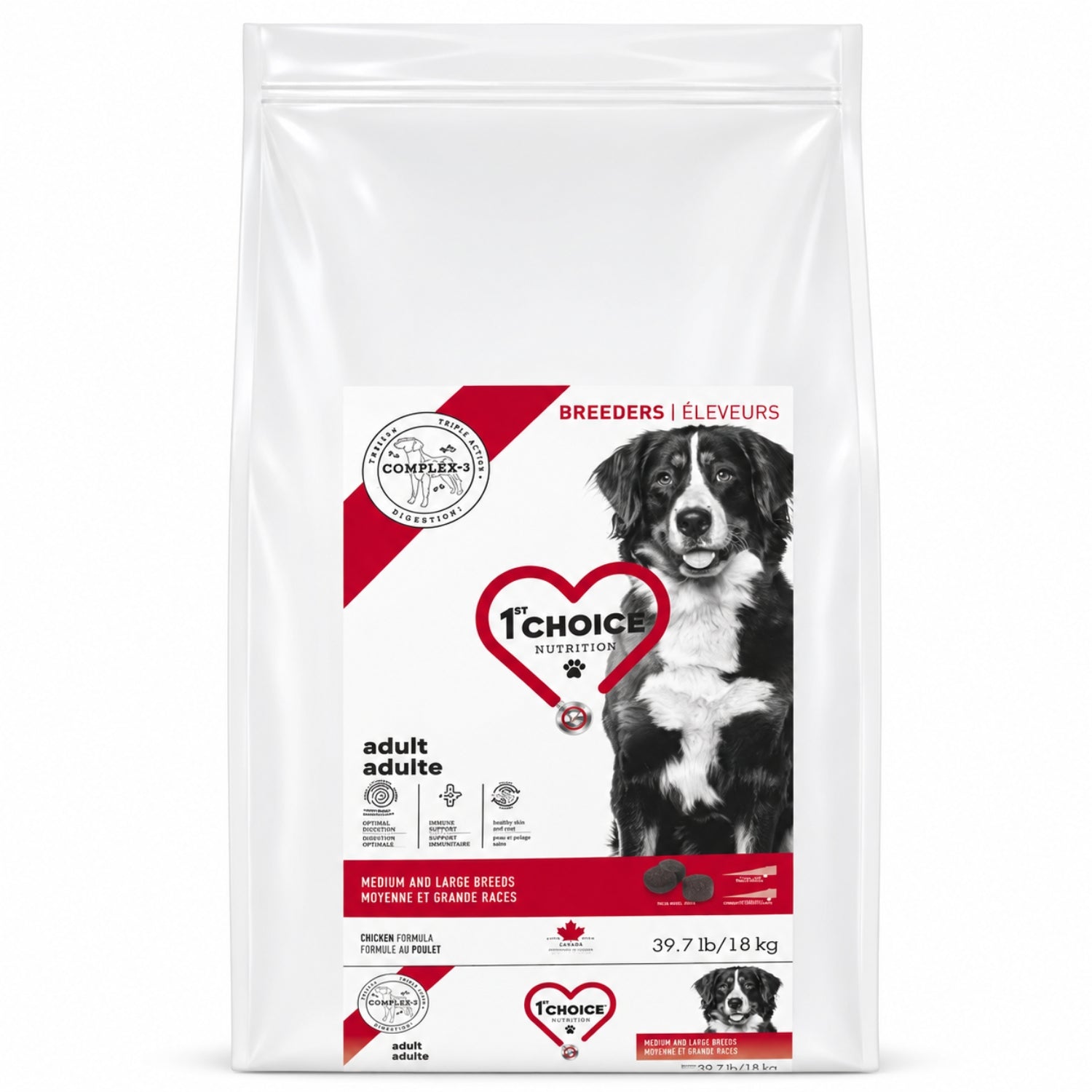 1st Choice Breeders Alimento para Perros Adultos de Razas Medianas y Grandes Sabor Pollo 18 kg
