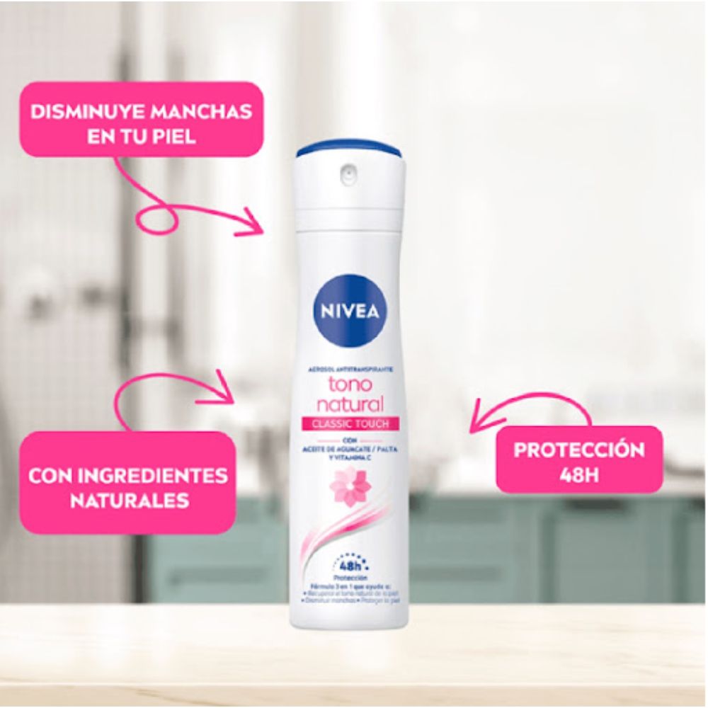 Nivea Desodorante en Aerosol Antitranspirante Tono Natural Classic Touch 150ml