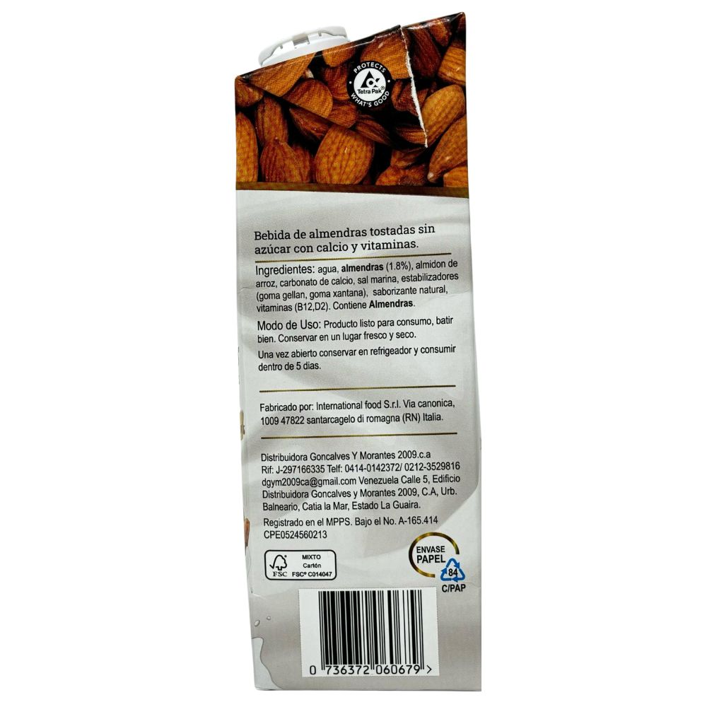 Pafia Leche de Almendras Sin Azucar 1 Lt