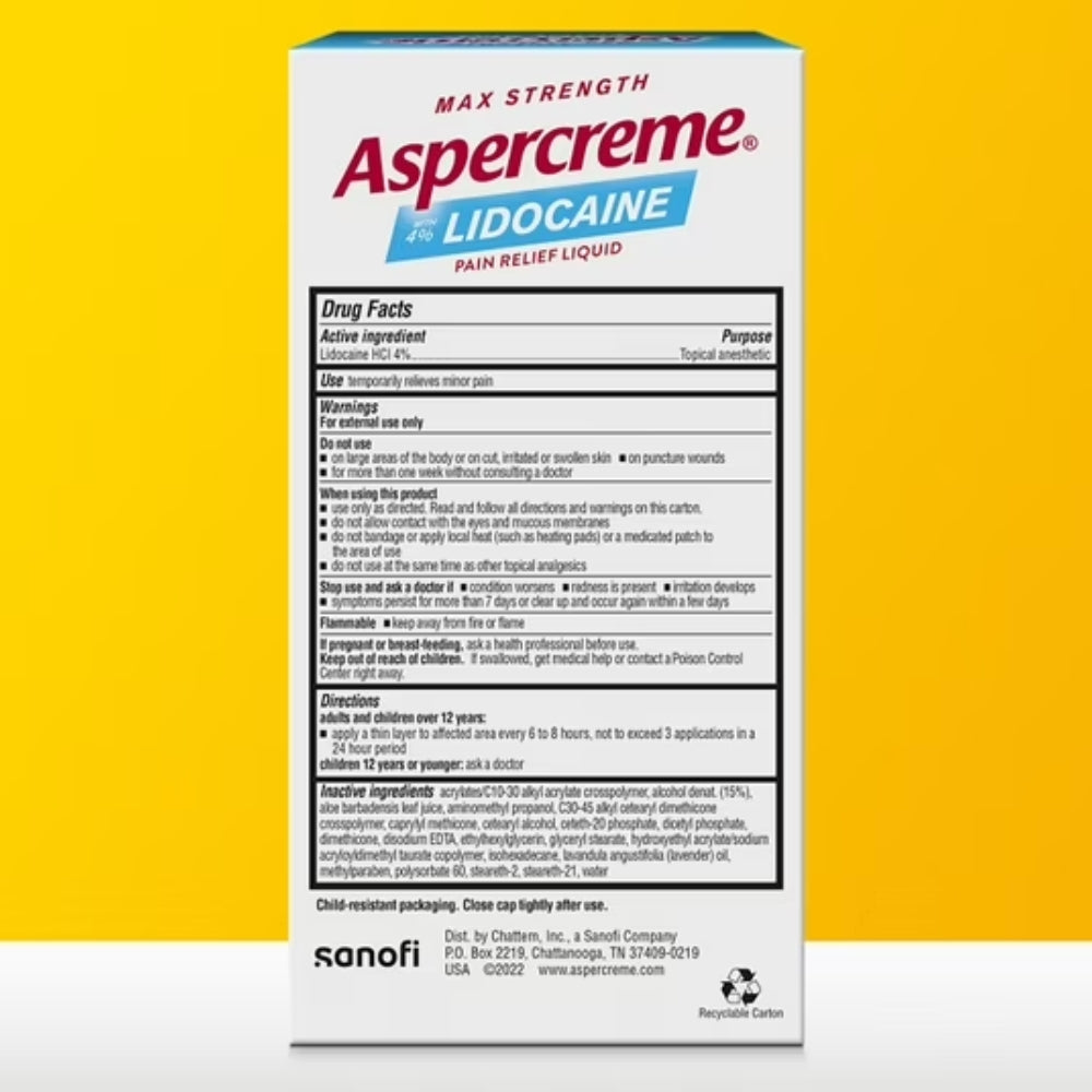 Aspercreme Roll-On Pain Relief Liquid Lidocaine Lavanda 73ml