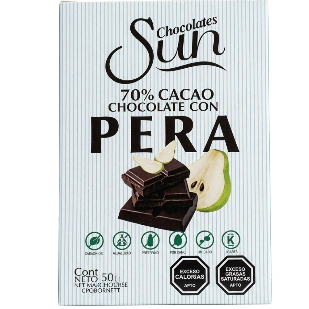 Chocolate Sun Chocolate Venezolano 65% Cacao Pera Orgánico y Saludable 50gr