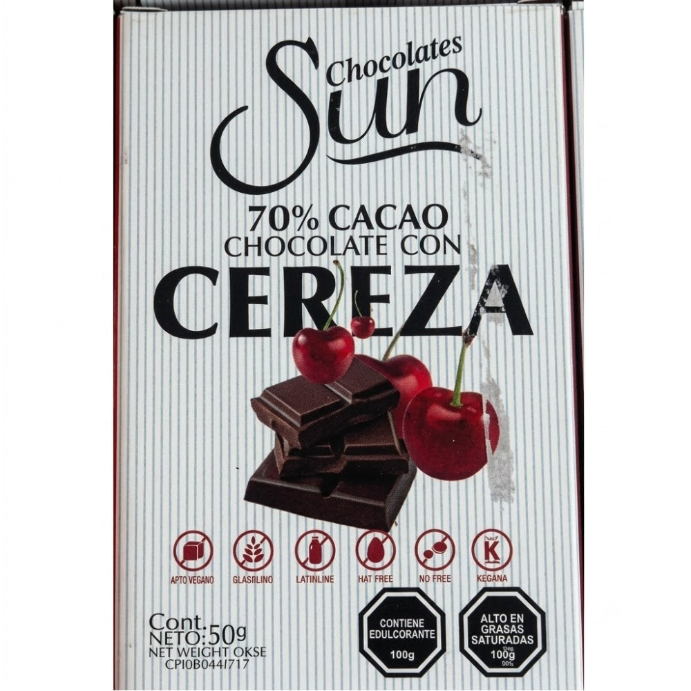Chocolate Sun Chocolate Venezolano 65% Cacao Cereza Orgánico y Saludable 50gr