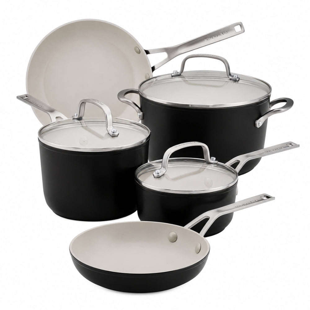KitchenAid Set De Ollas Y Sartenes De Ceramica Antiadherentes 8Pcs Color Negro