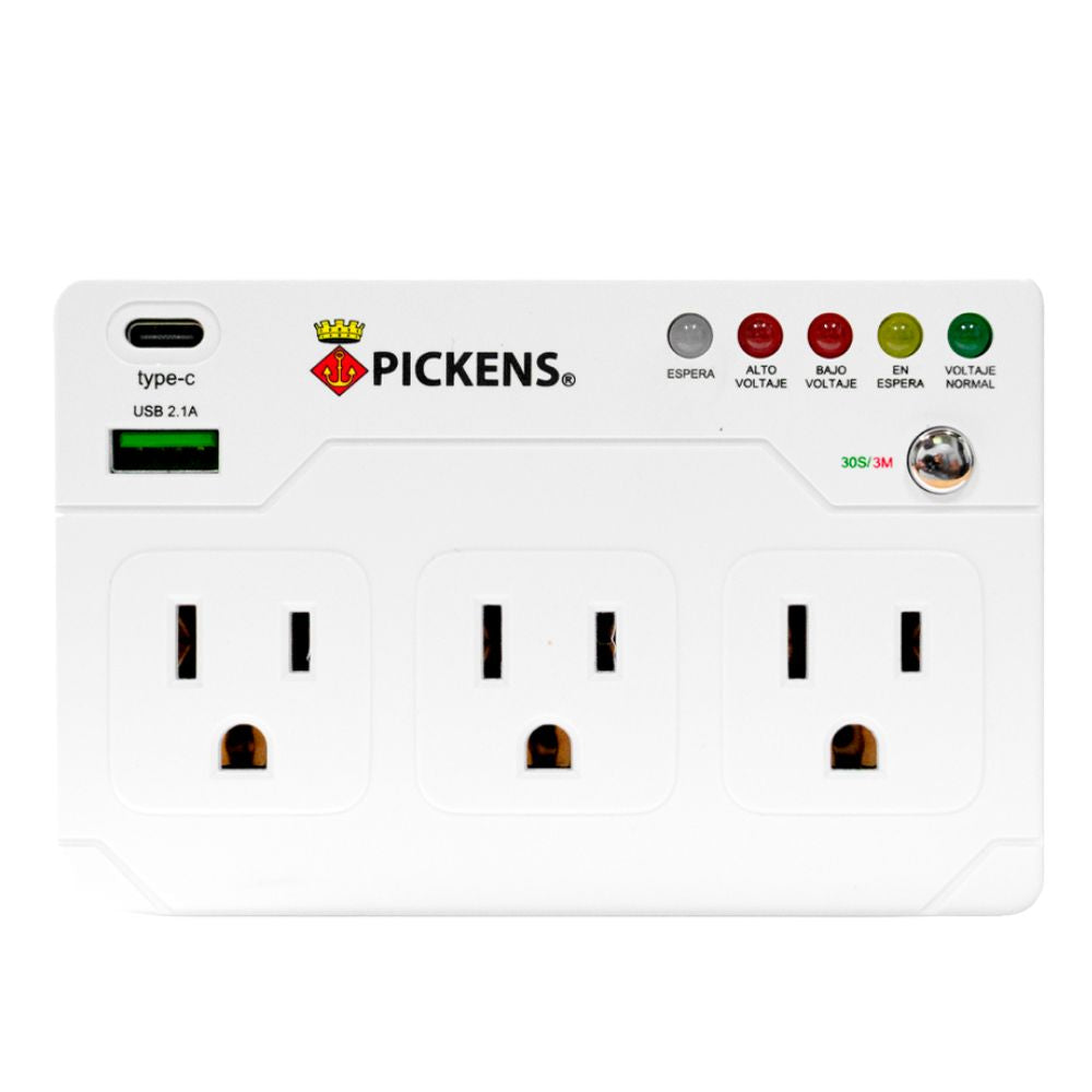 Pickens Protector de Voltaje Multipropósito 120V USB + USB C