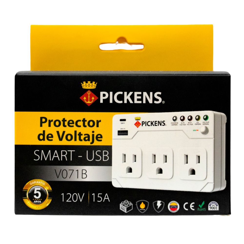 Pickens Protector de Voltaje Multipropósito 120V USB + USB C