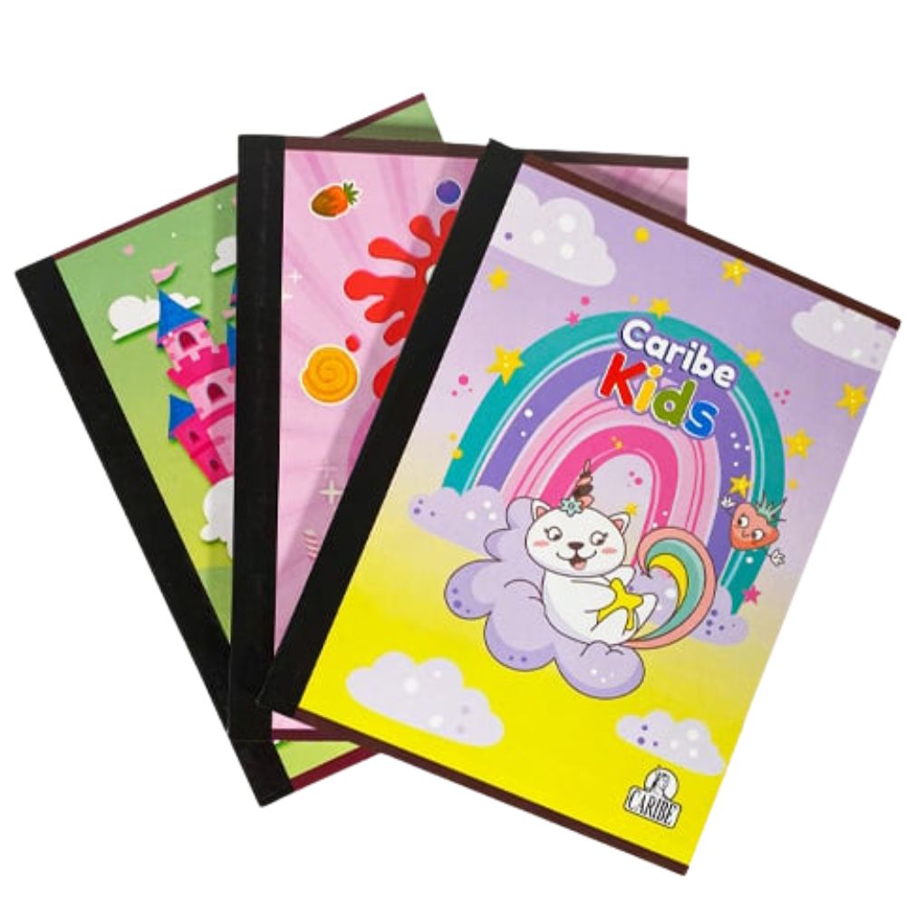 Cuaderno Empastado Doble Linea Caribe Kids Modelos Surtidos 100 Hojas