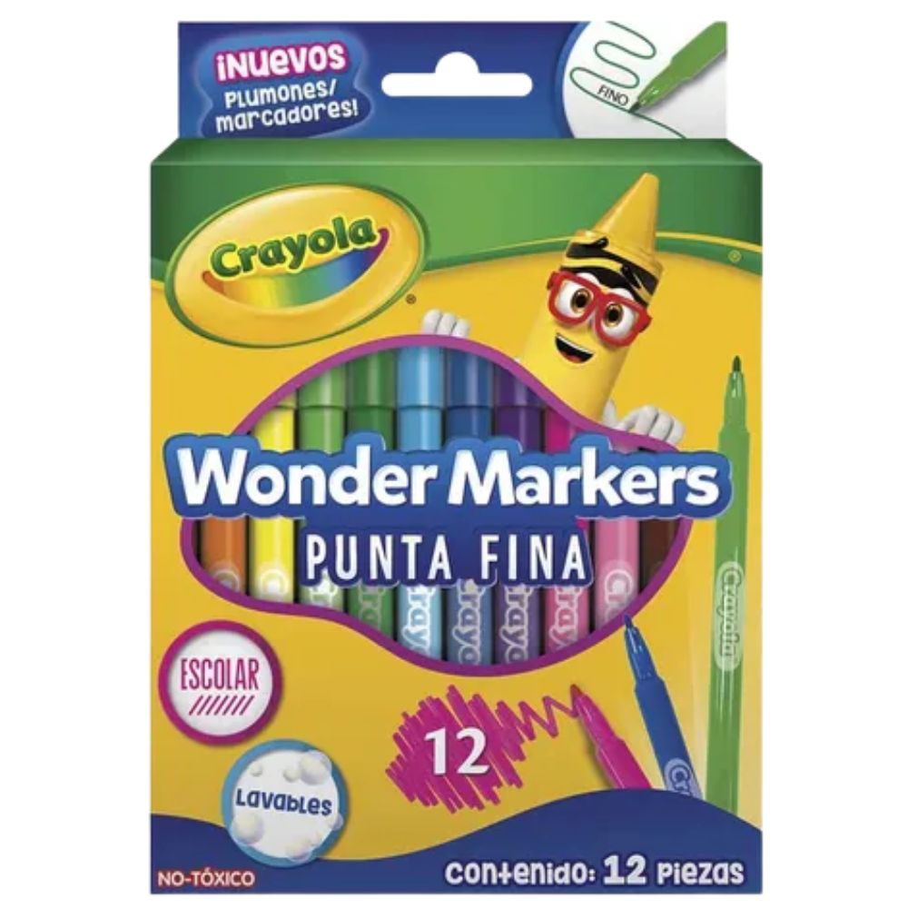 Crayola Marcadores Wonder Markers Punta Fina 12 Und