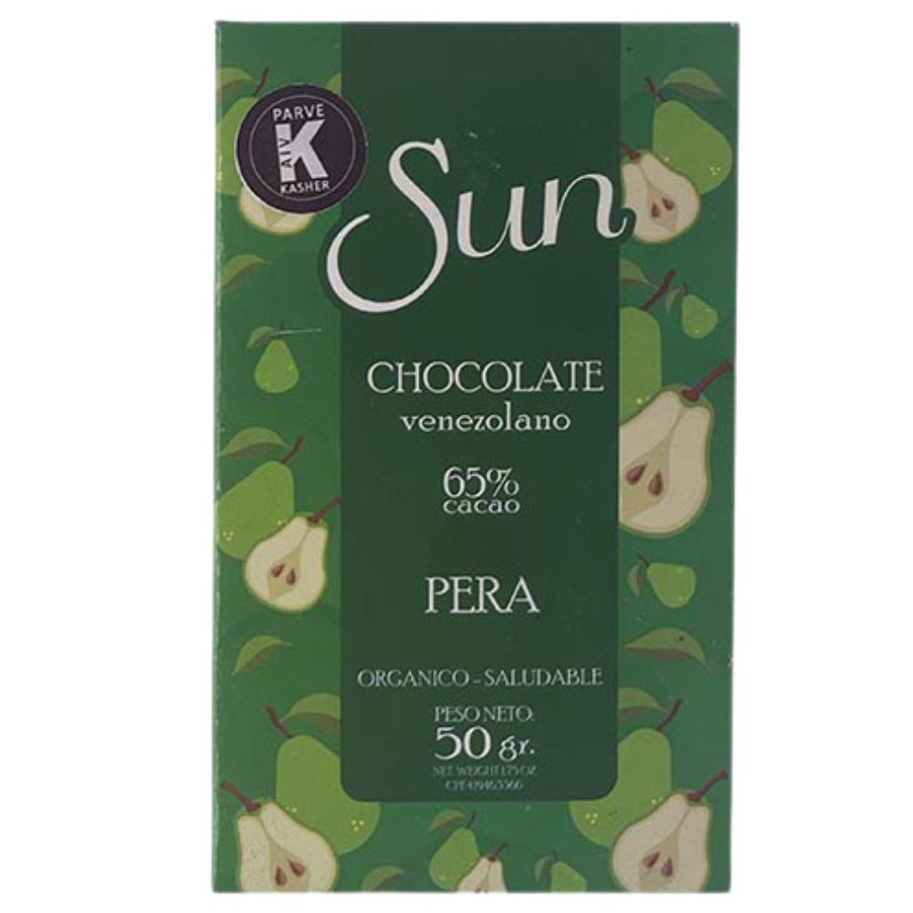 Chocolate Sun Chocolate Venezolano 65% Cacao Pera Orgánico y Saludable 50gr