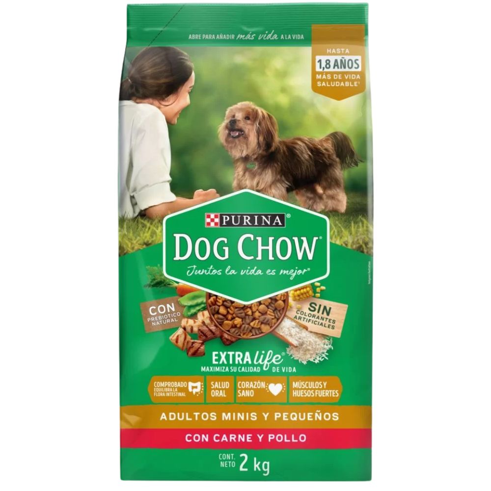 Purina Dog Chow Adulto Minis y Pequeños con Carne y Pollo Sin Colorantes Artificiales 2kg