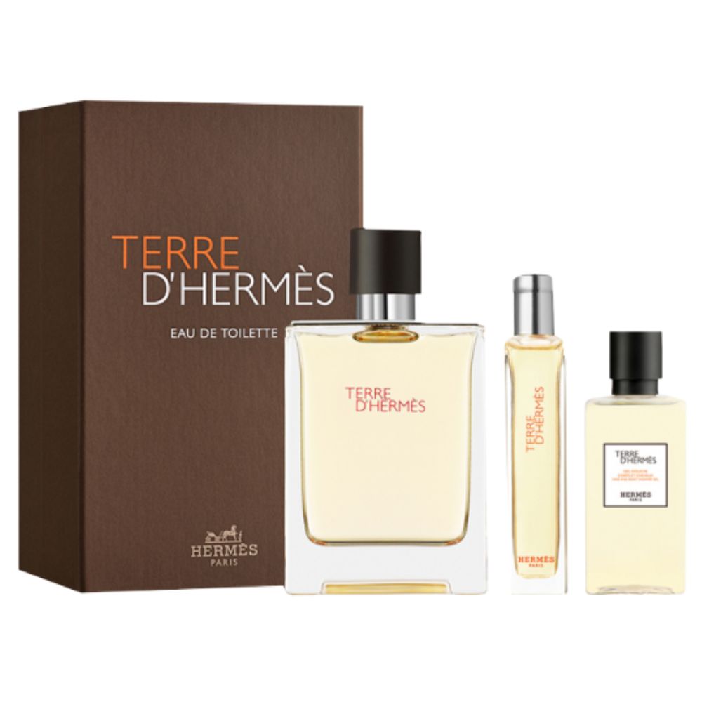 Hermes Terre D' Hermes Set Eau Toilette For Men 100ml + 15ml + Hair and Body Shower Gel 40ml