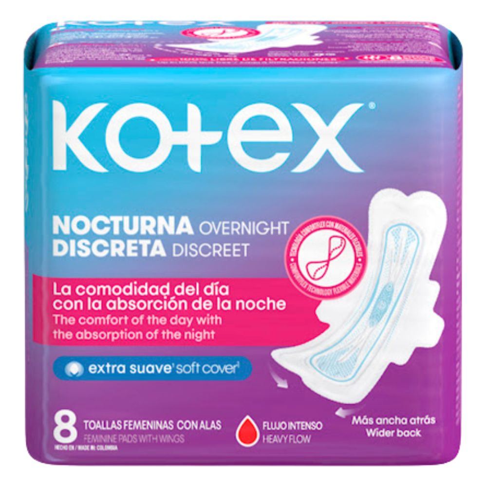 Kotex Toallas Sanitarias Nocturna UF Discreta 8und