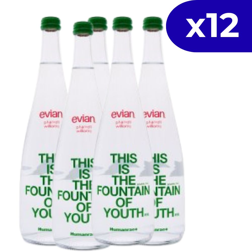 Evian Sparkling Glass 12 Botellas 750ml Limited Edition Carbonated Natural Spring Water