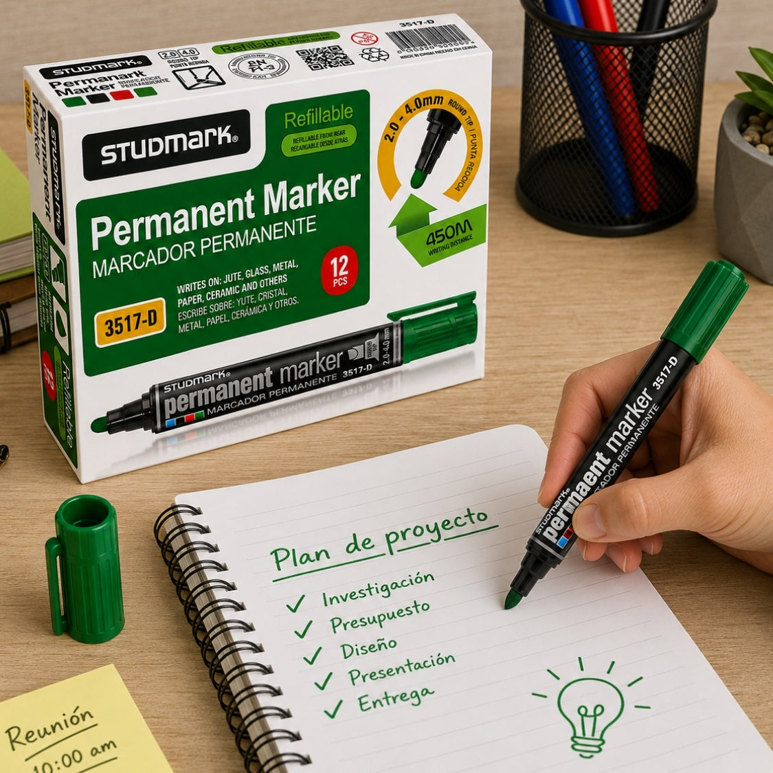 Studmark Marcador Permanente Punta Redonda Color Verde 1 Und