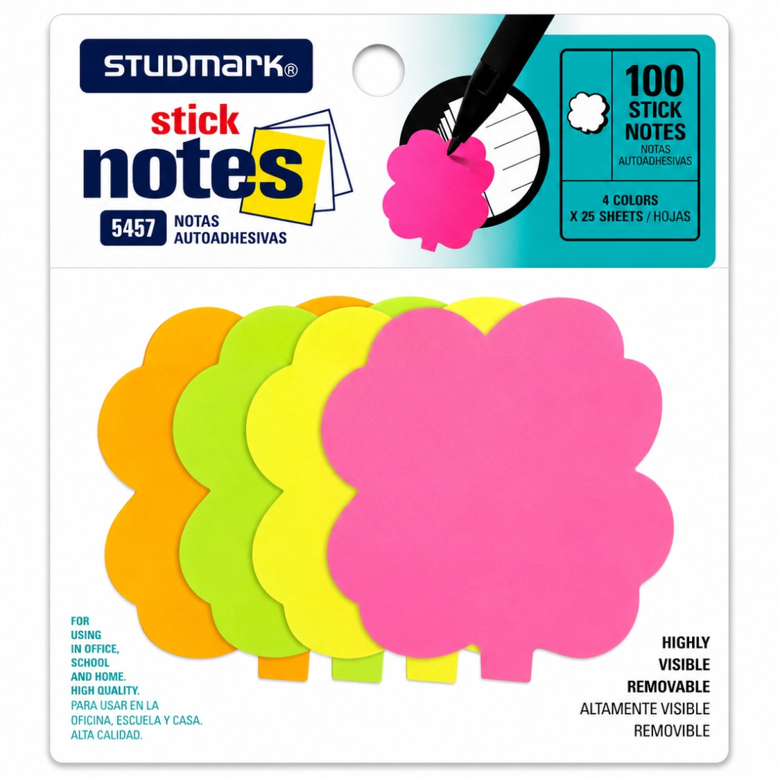 Studmark Notas Adhesivas Trebol Neon 100 hojas 4 colores