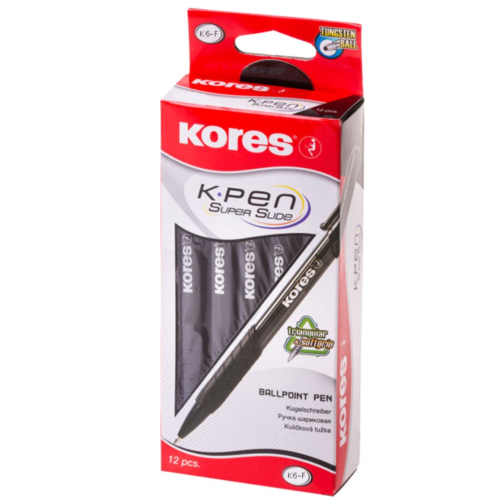 Kores Caja De Boligrafos Transparentes Color Negro 12 Und