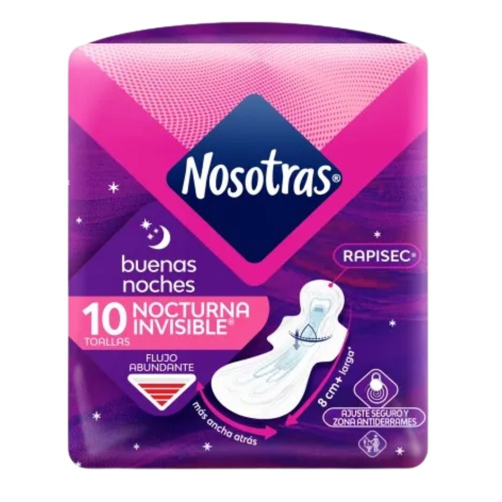 Nosotras Toalla Sanitaria Buenas Noches Invisible Rapisec 10 Und