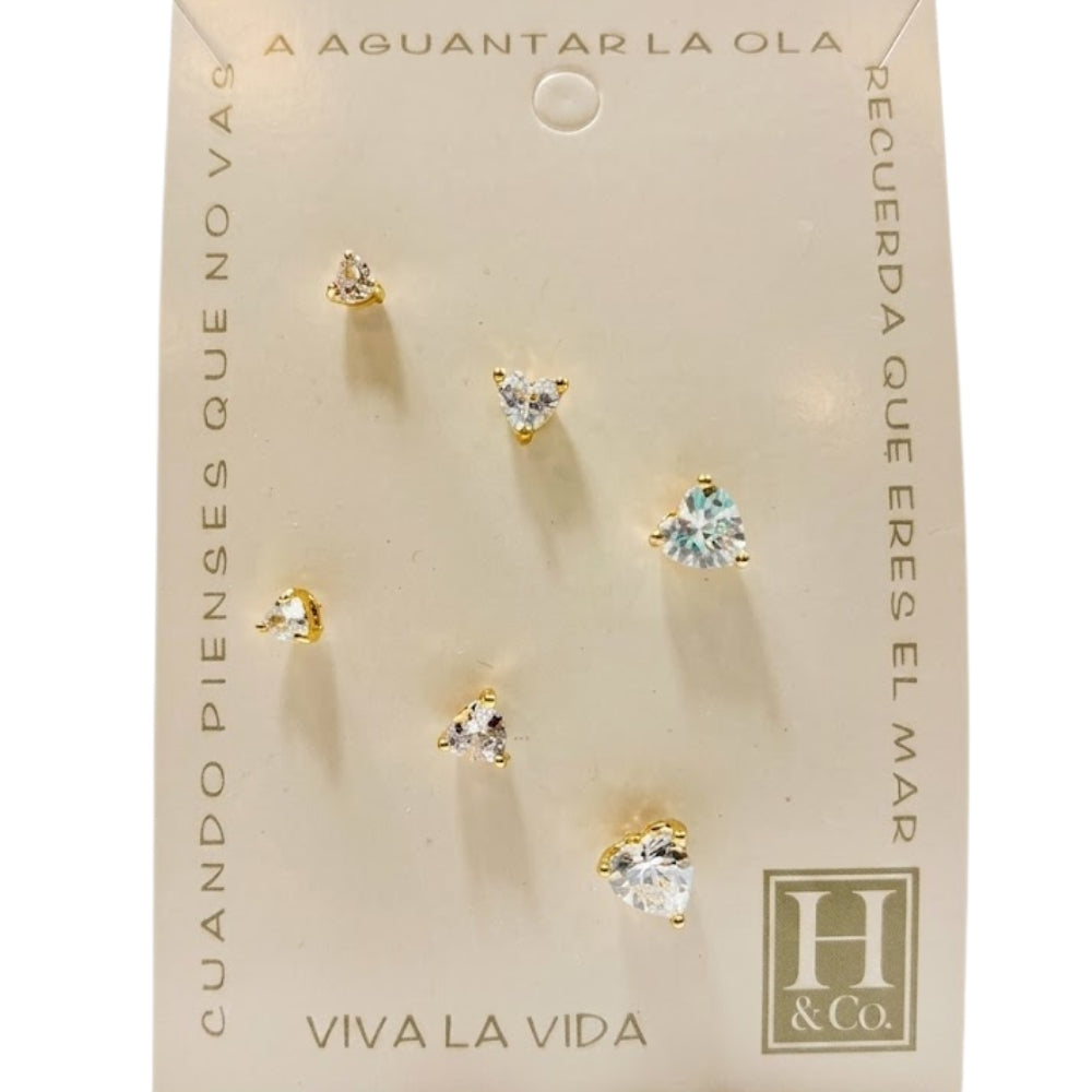 H&Co Trio de Zarcillos Corazon