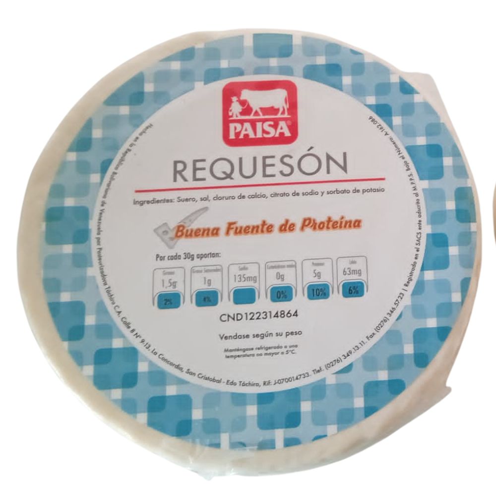 Queso Paisa Requeson 1kg Aprox