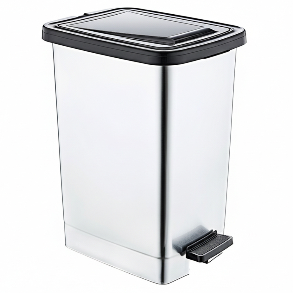 Alfa Hogar Papelera Pedal Bin Plástica Look Metal Slim 8Lt