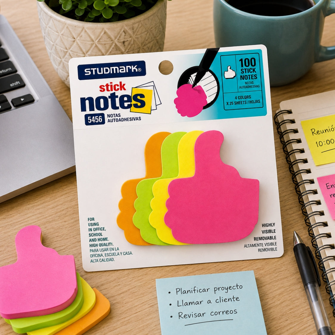 Studmark Notas Adhesivas Mano Neon 100 hojas 4 colores
