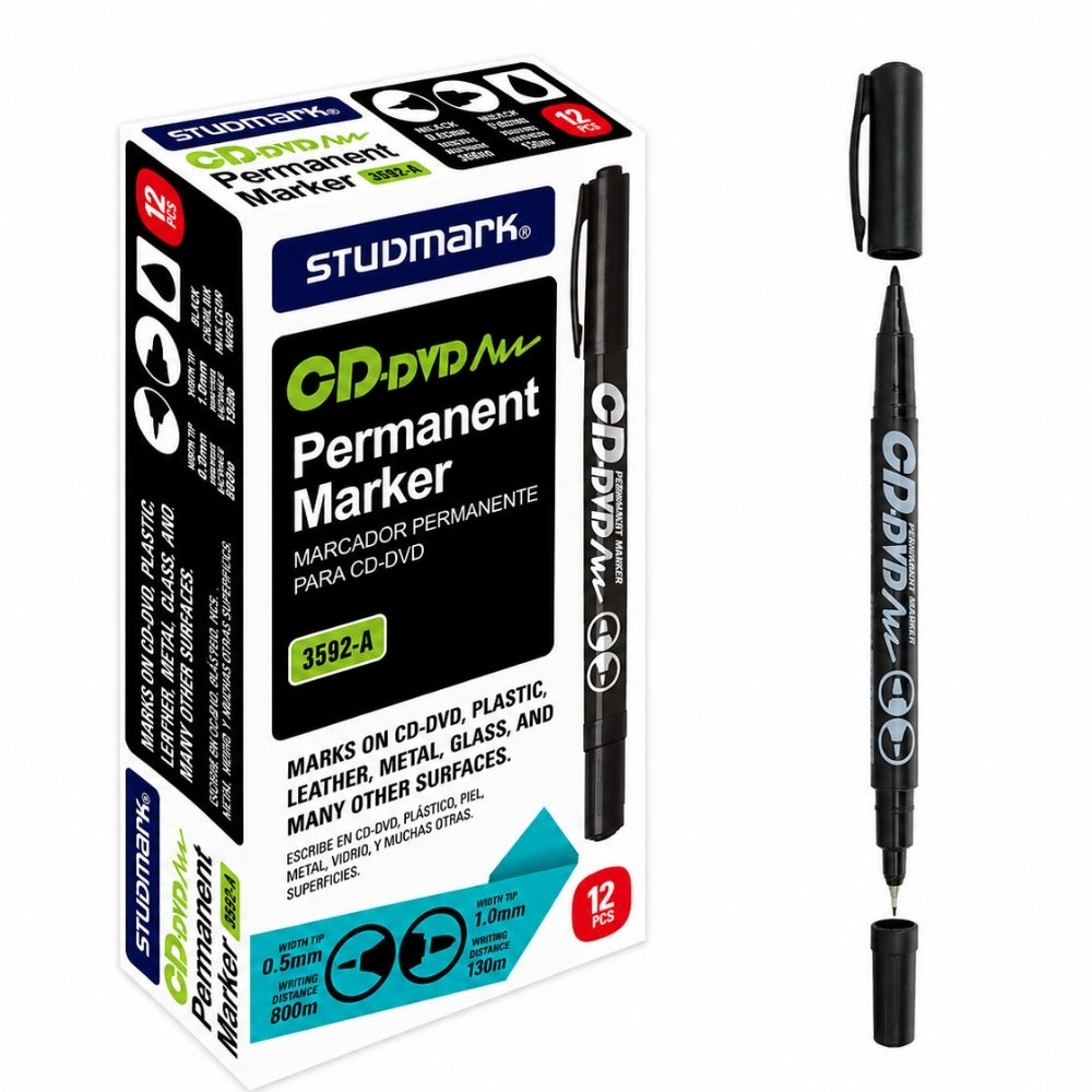 Studmark Marcador Permanente para CD/DVD Doble Punta Color: Negro