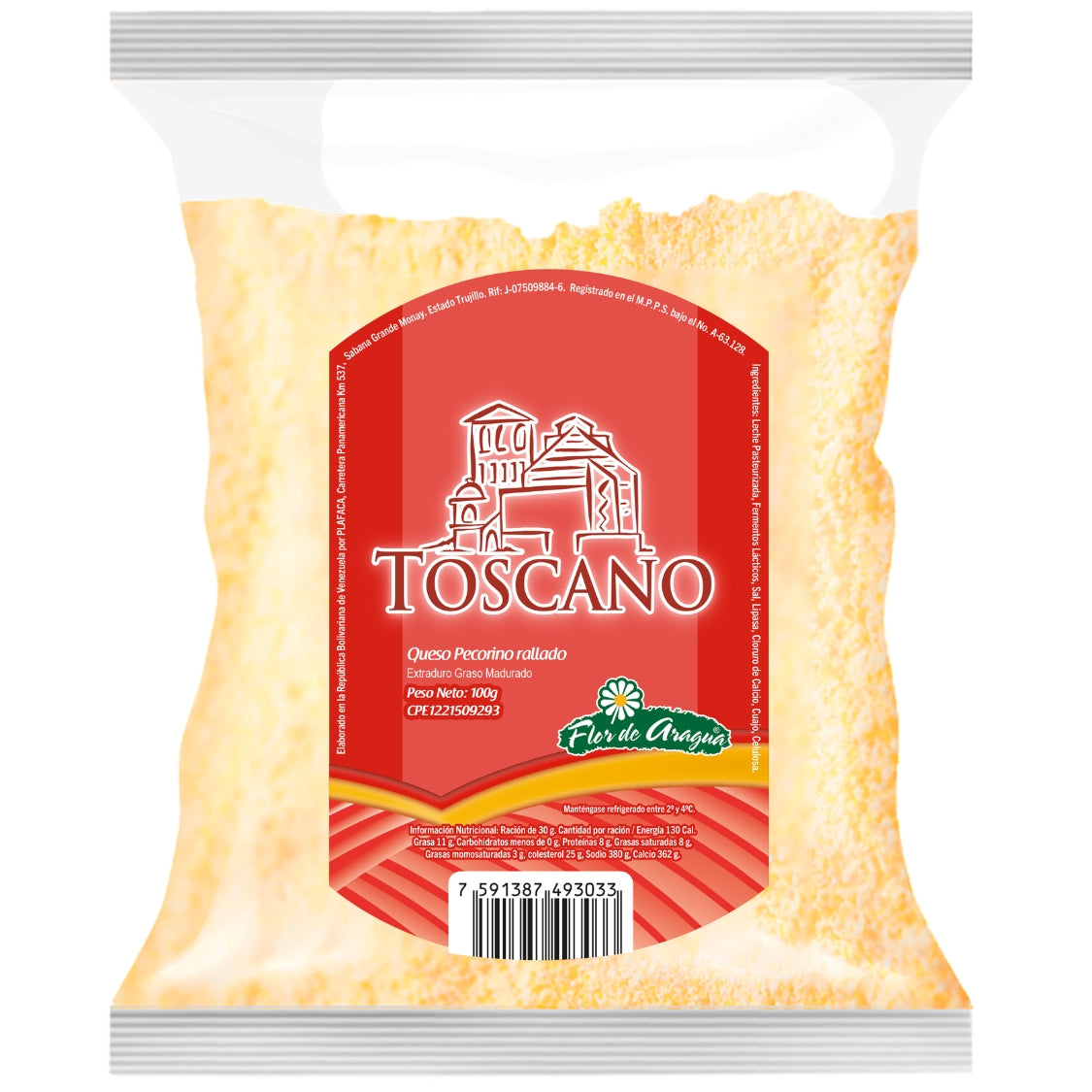 Queso Pecorino Rallado sin Pimienta Toscano 100gr