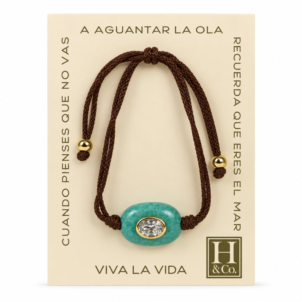 H&Co Pulsera Ajustable Para Damas Prisma Aquamarine y Marrón