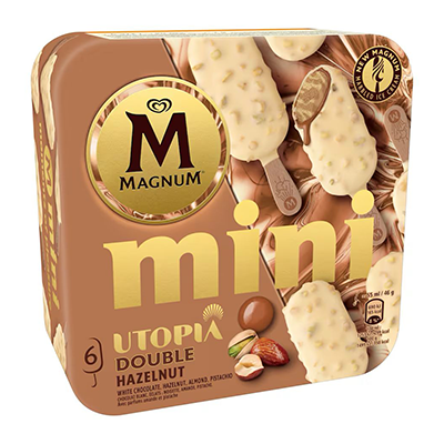 Helado Magnum MIni Utopía Double Hazelnut White Chocolate/Almond & Pistachio 6 und