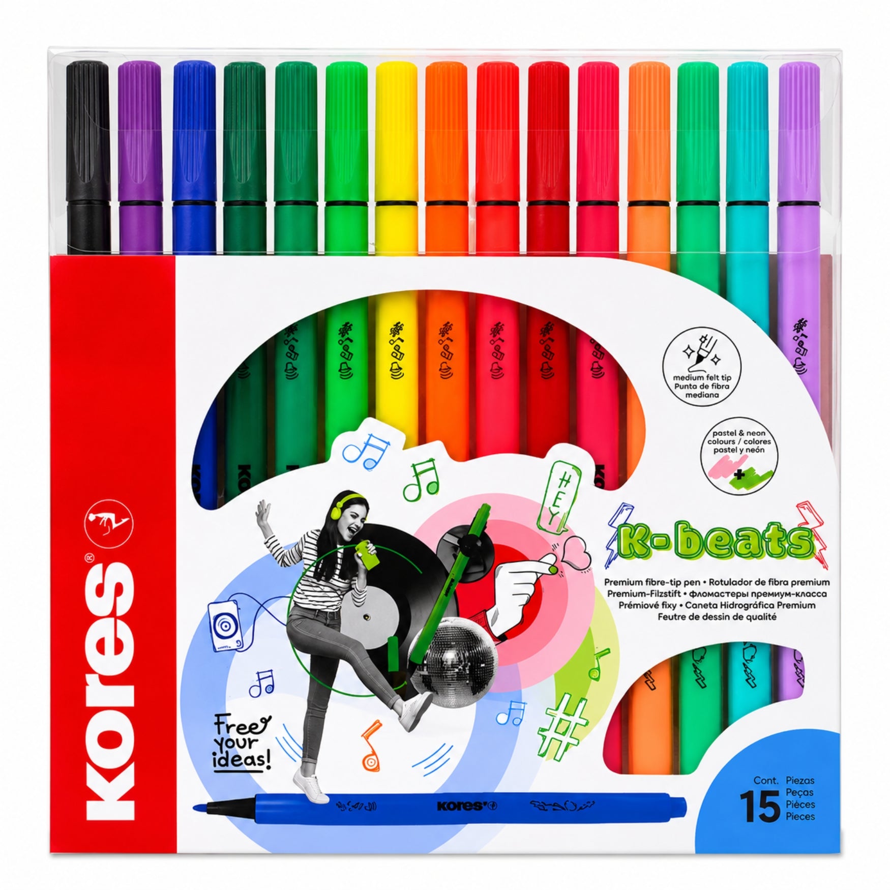 Kores Marcadores K-Beats Fibra Premium 15 Und