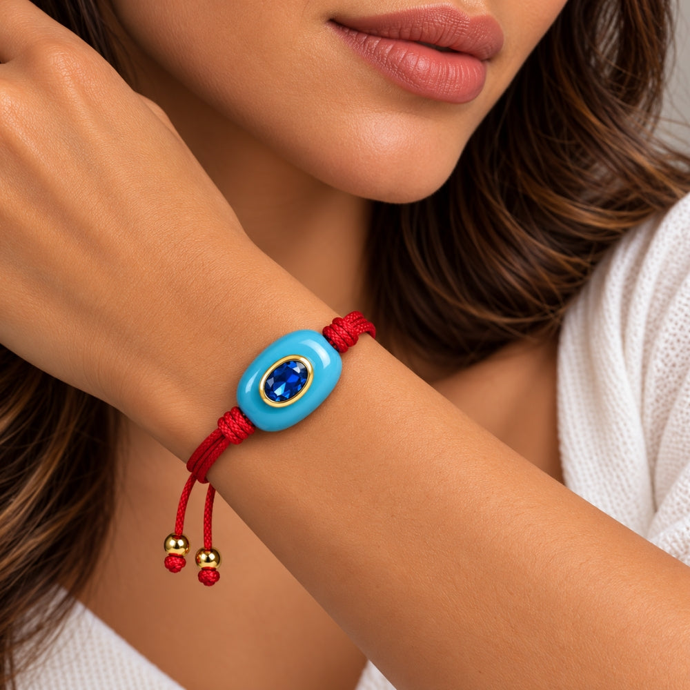 H&Co Pulsera Ajustable Para Damas Prisma Turquesa y Rojo