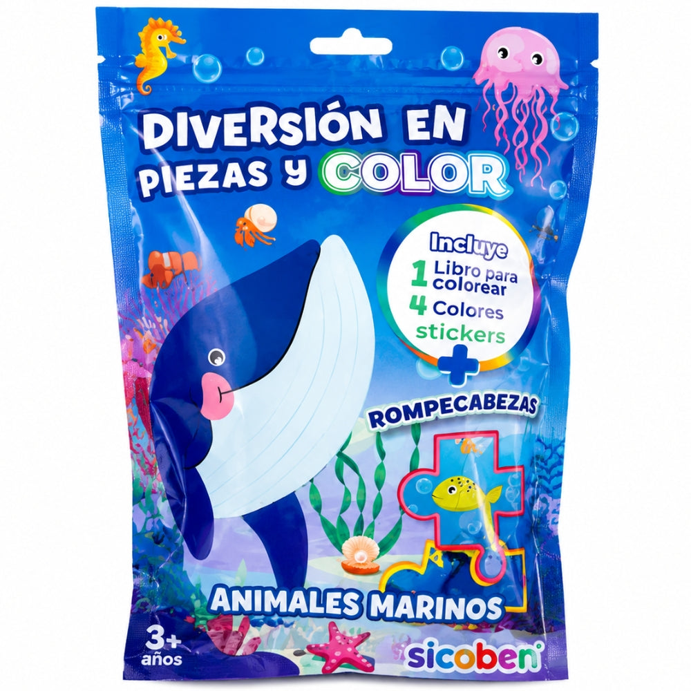 Sicoben Pack Diversion en Piezas Y Color Animales Marinos 3+