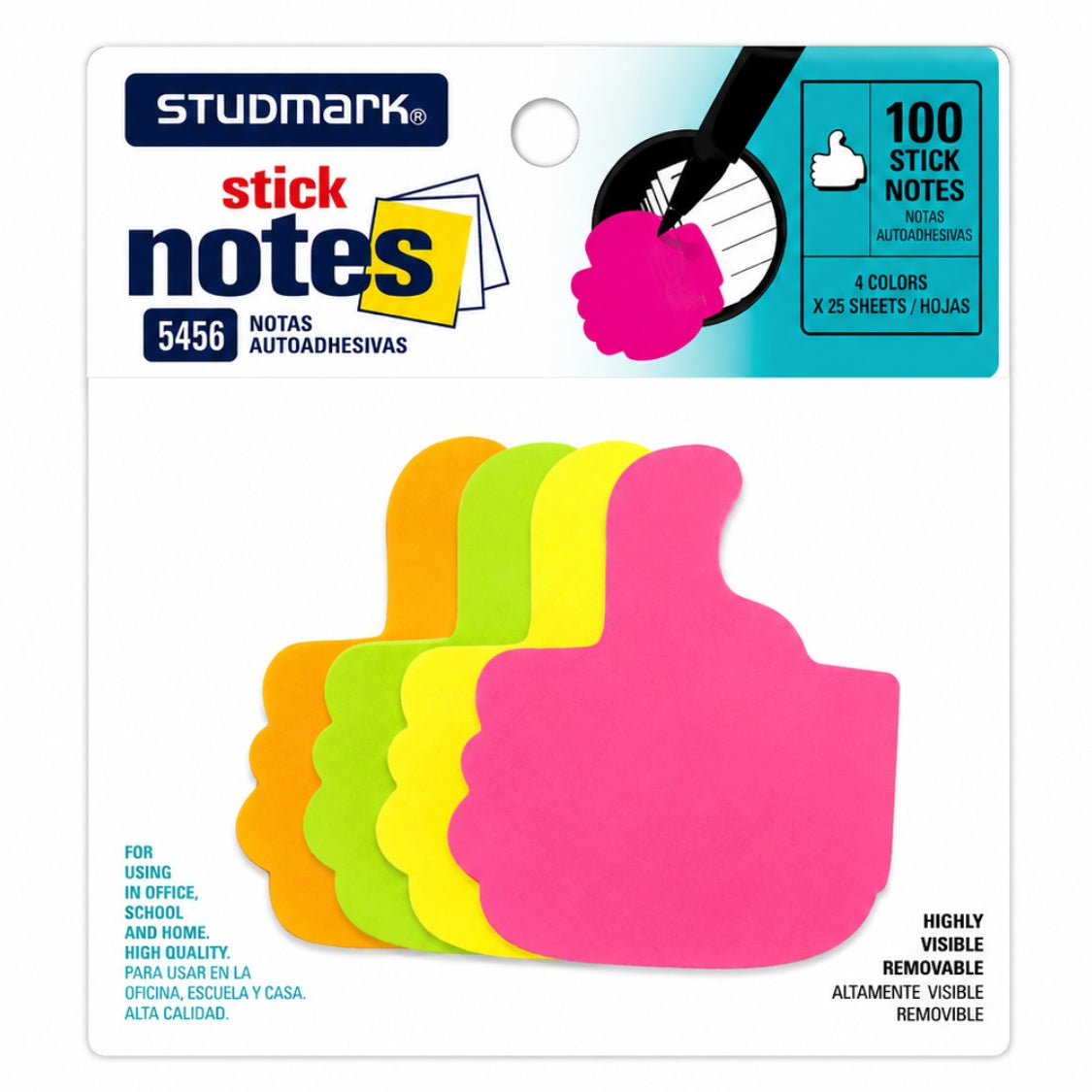 Studmark Notas Adhesivas Mano Neon 100 hojas 4 colores