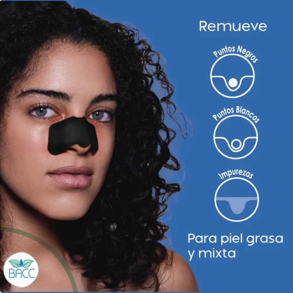 BACC Bandas Nasales Limpieza profunda Detox Carbón Piel Grasa Y Mixta 5 Piezas