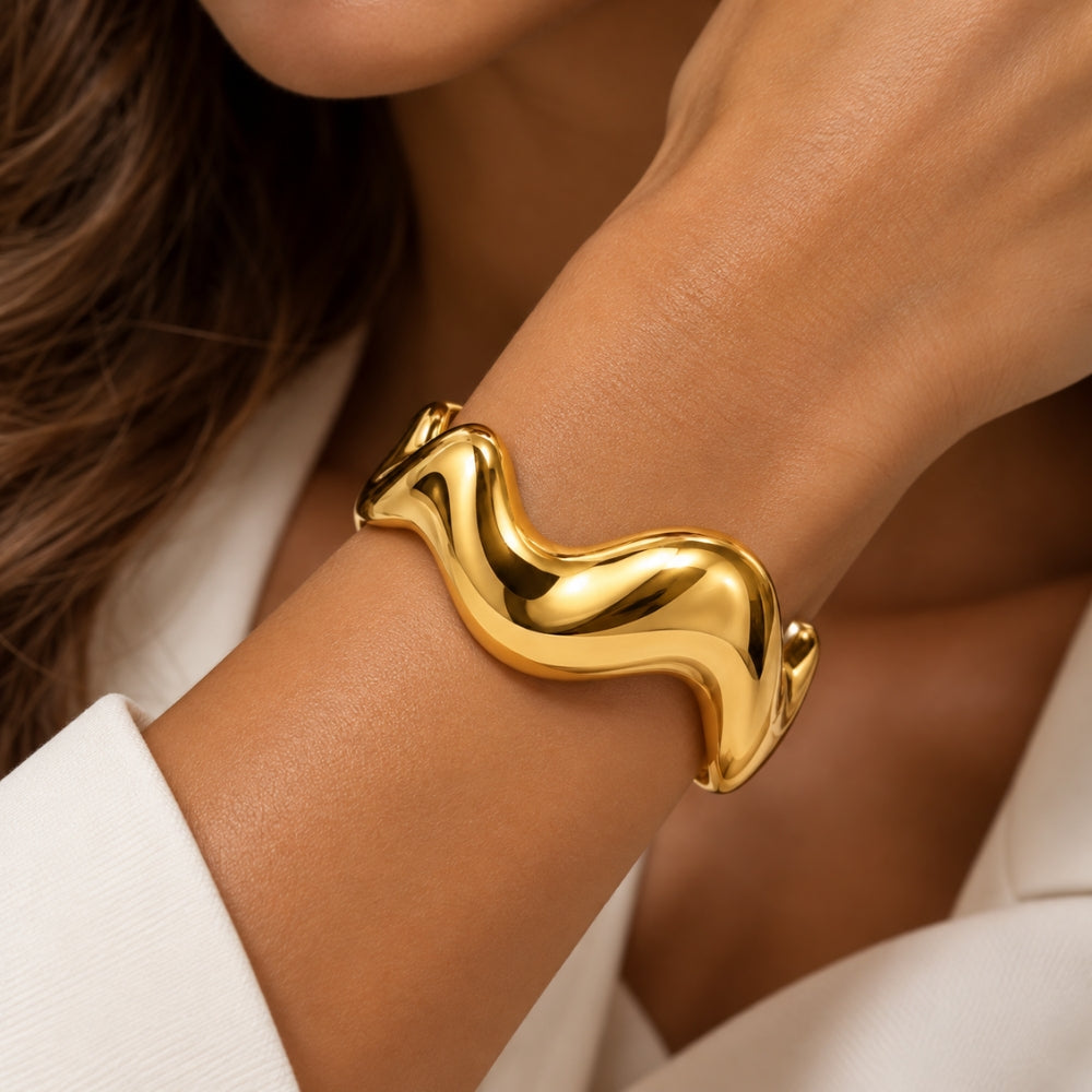 H&Co Brazalete Ajustable Para Damas Wave Cuff