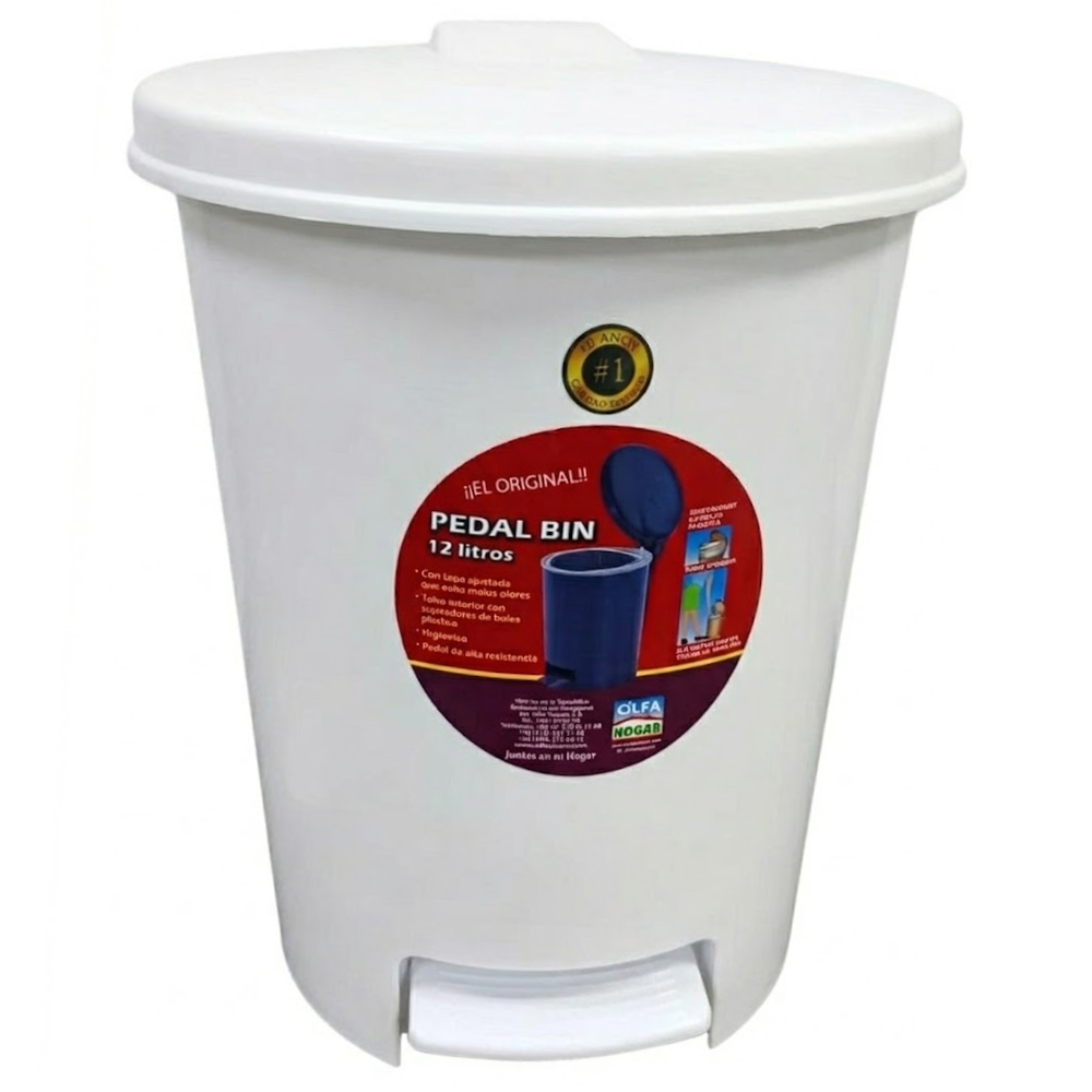 Alfa Hogar Papelera Pedal Bin Color Blanco 12Lt.