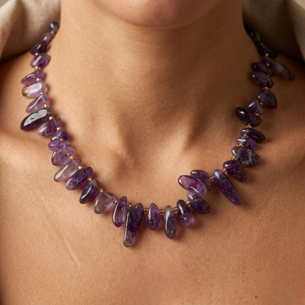 H&Co Collar Chispa Agata y Cuarzo Purple