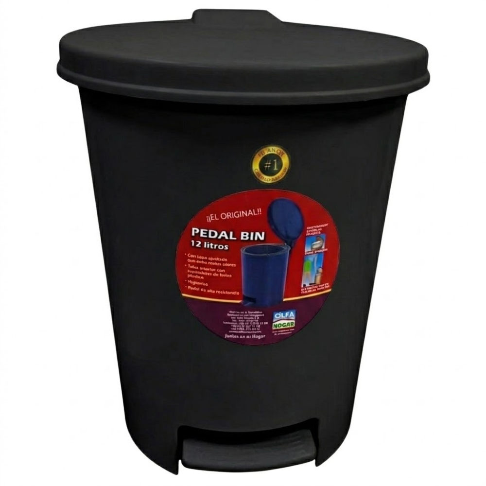 Alfa Hogar Papelera Pedal Bin Color Negro 12Lt.