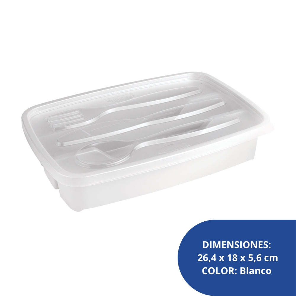 Alfa Hogar Cubiertera Con Tapa 3 Divisiones Color Blanco