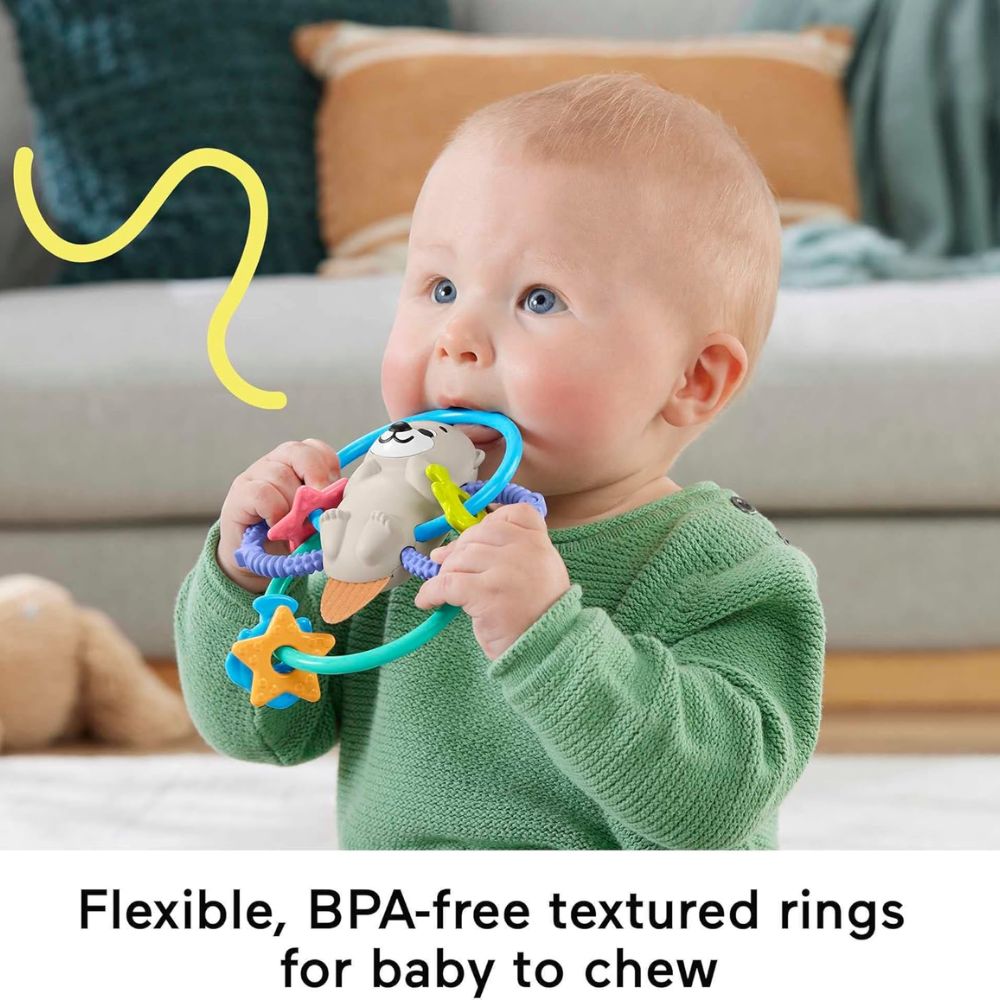 Fisher Price Baby Mordedera Nutria Gira y Muerde con anillos flexibles para bebés 3m+