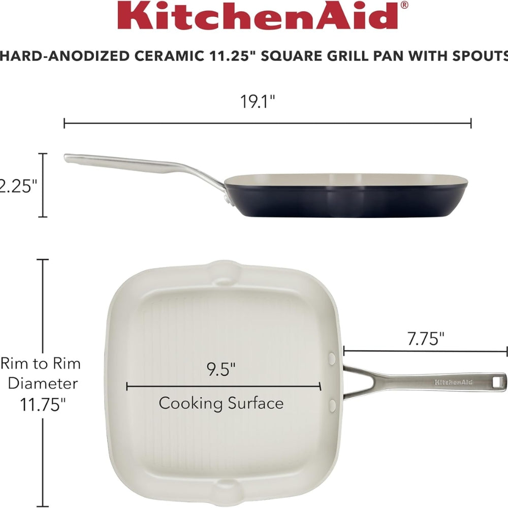 KitchenAid Sarten Antiadherente de Cerámica Cuadrado 11,25" Color Negro