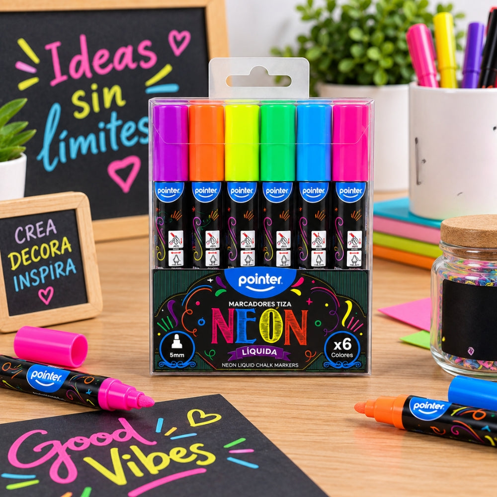 Pointer Marcadores de Tiza Liquida Colores Neon 6 Unidades